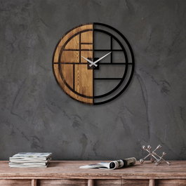 Wallity Reloj de pared decorativo de madera y metal Nogal y Negro